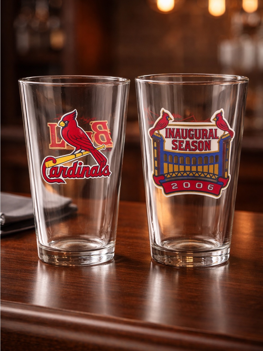 EUC MLB St Louis Cardinals Baseball 2006 Inaugural Season (2) 16 oz Beer Glass